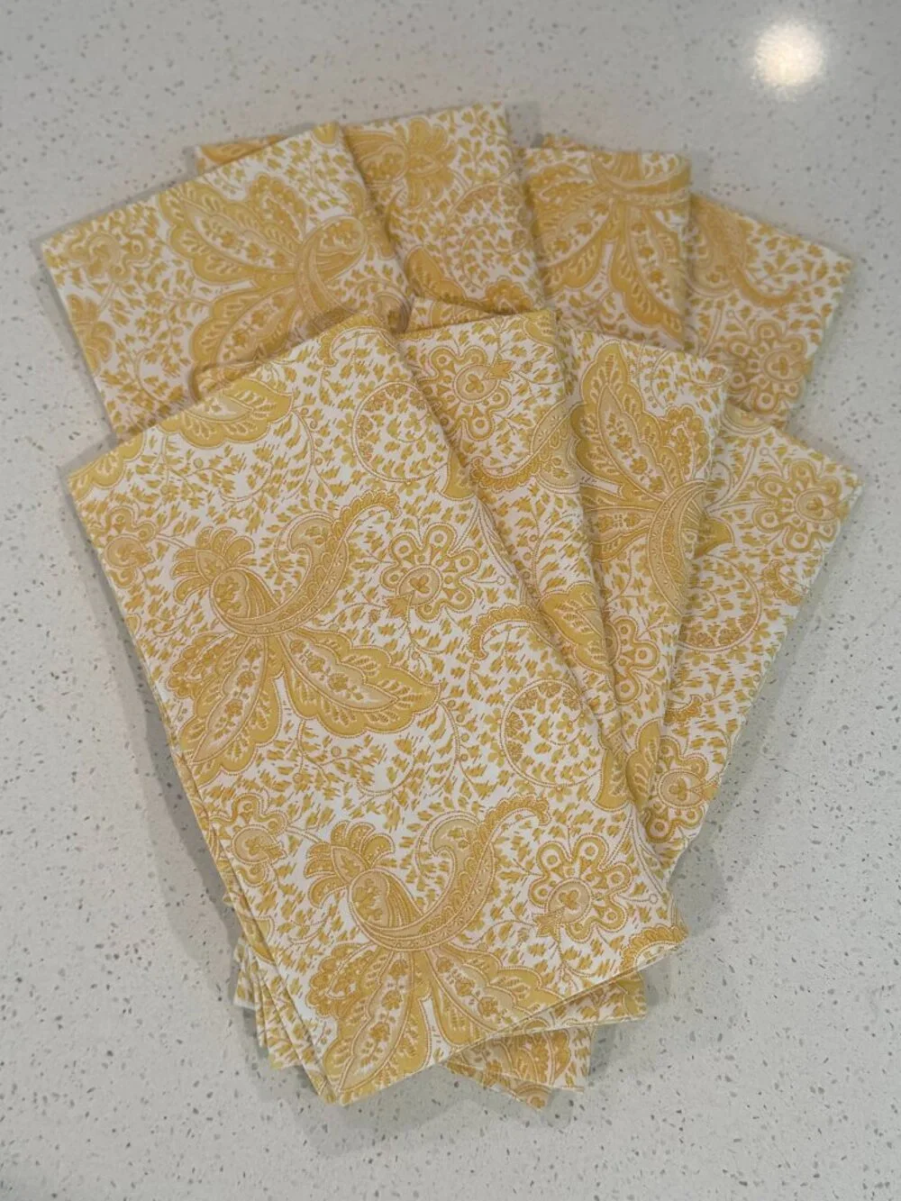 Pottery Barn Yellow & White Floral Paisley Napkins (8)